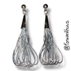 10-Strand Sterling Silver Liquid Silver Earrings with Sterling Cone